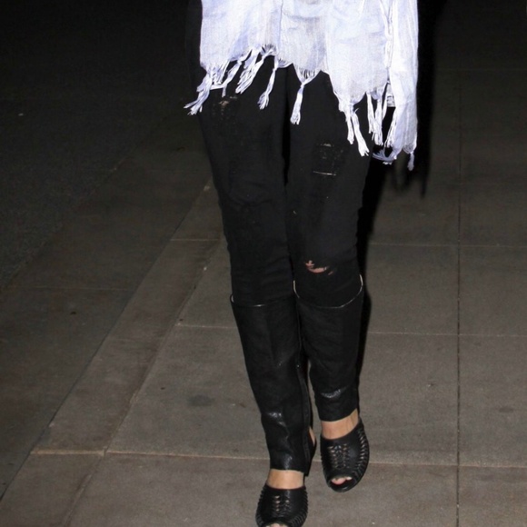 New Sam Edelman Kamie Black Vachetta Black Leather Open Toe Knee High Boots Y2K - Picture 15 of 16